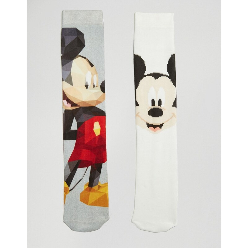 ASOS - Lot de 2 paires de chaussettes à imprimé Mickey Mouse pixellisé et façon origami - Multi