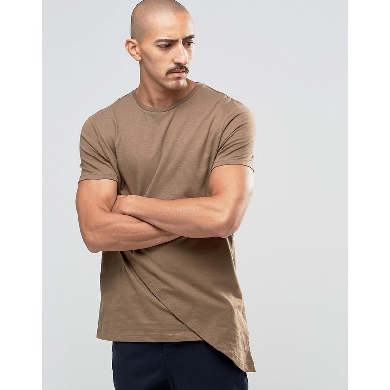 ASOS - T-shirt ultra long effet double épaisseur - Marron