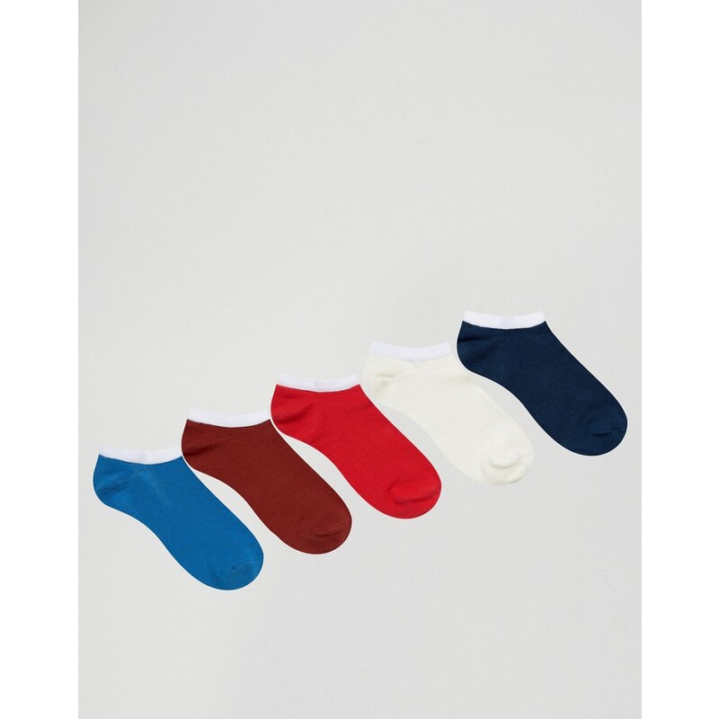 ASOS - Lot de 5 paires de chaussettes de sport - Bleu et rouge - Multi