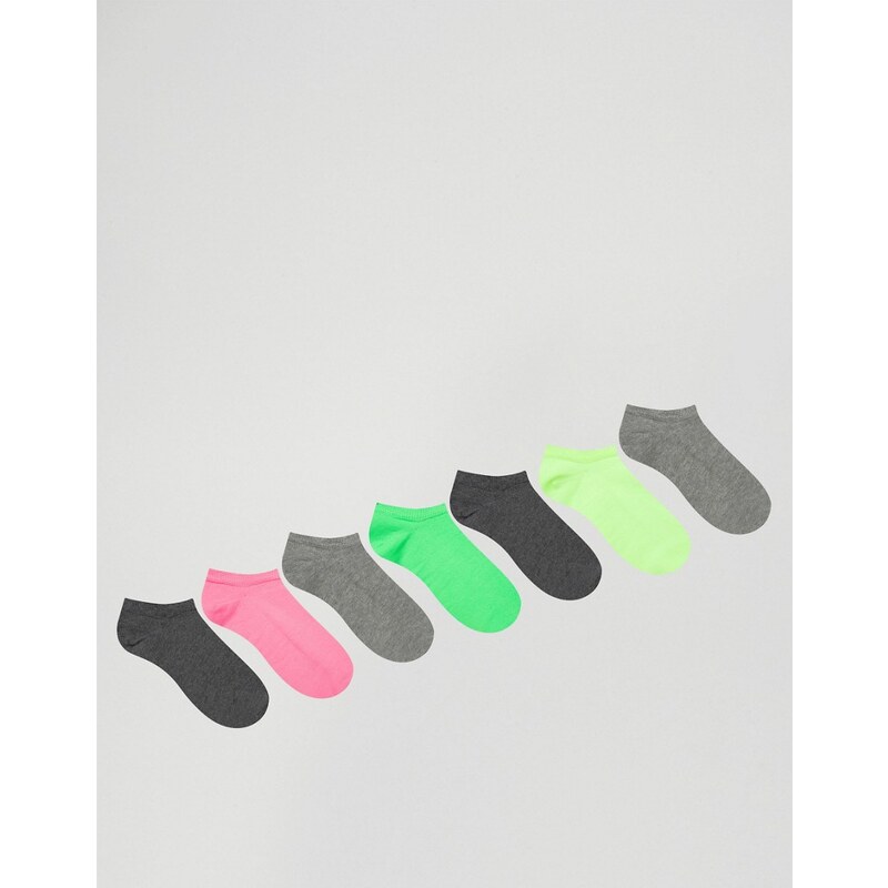 ASOS - Lot de 7 paires de chaussettes de sport fluo et grises - Multi