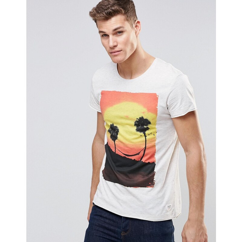Esprit - T-shirt à imprimé plage - Gris
