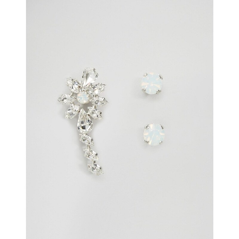 Krystal - Bijou d'oreille articulé forme fleur orné de cristaux Swarovski et paire de clous - Clair