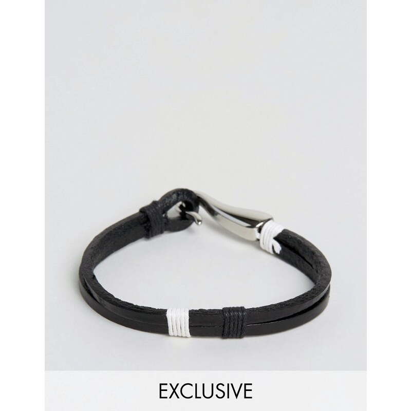 Seven London - Bracelet en cuir avec crochet - Exclusivité ASOS - Noir