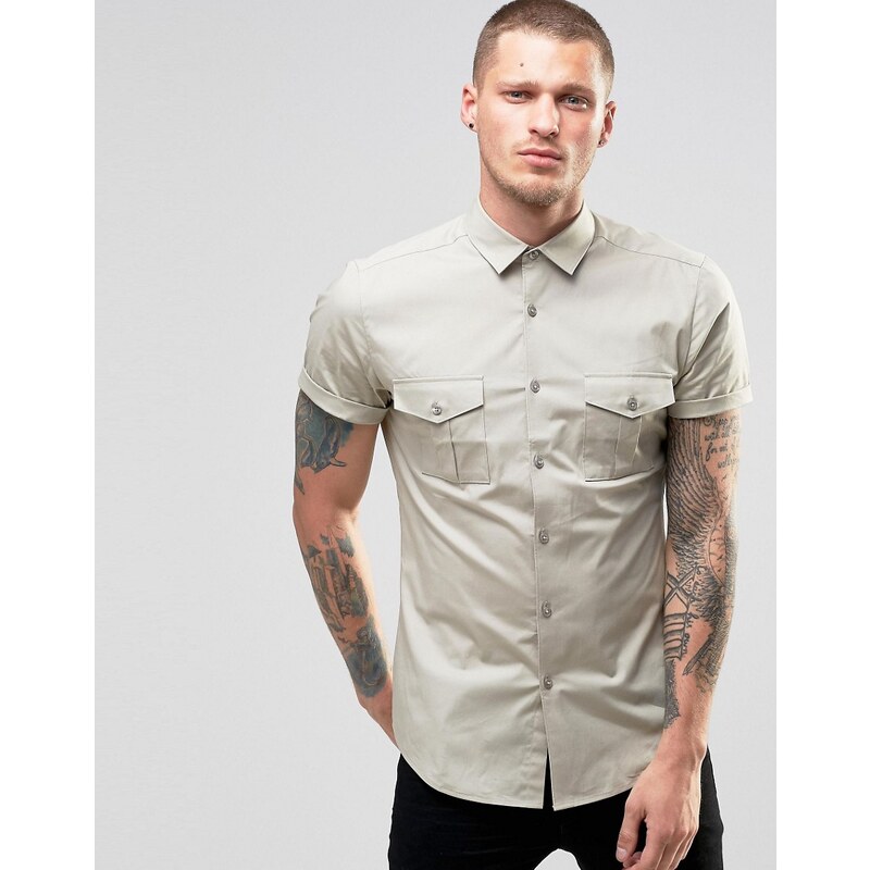 ASOS - Chemise style militaire coupe skinny - Taupe - Beige