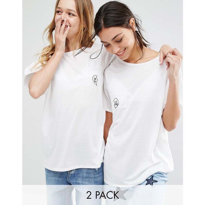 Daisy Street - Best Friends - Lot de t-shirts oversize - Blanc