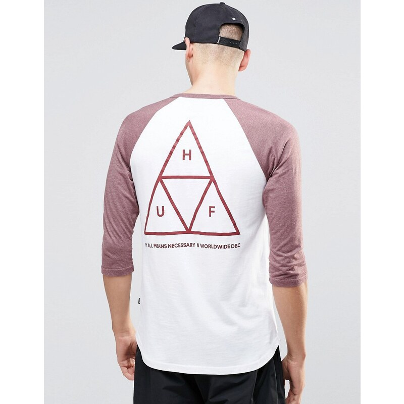 HUF 3/4 T-shirt raglan avec trois triangles imprimés au dos - Blanc