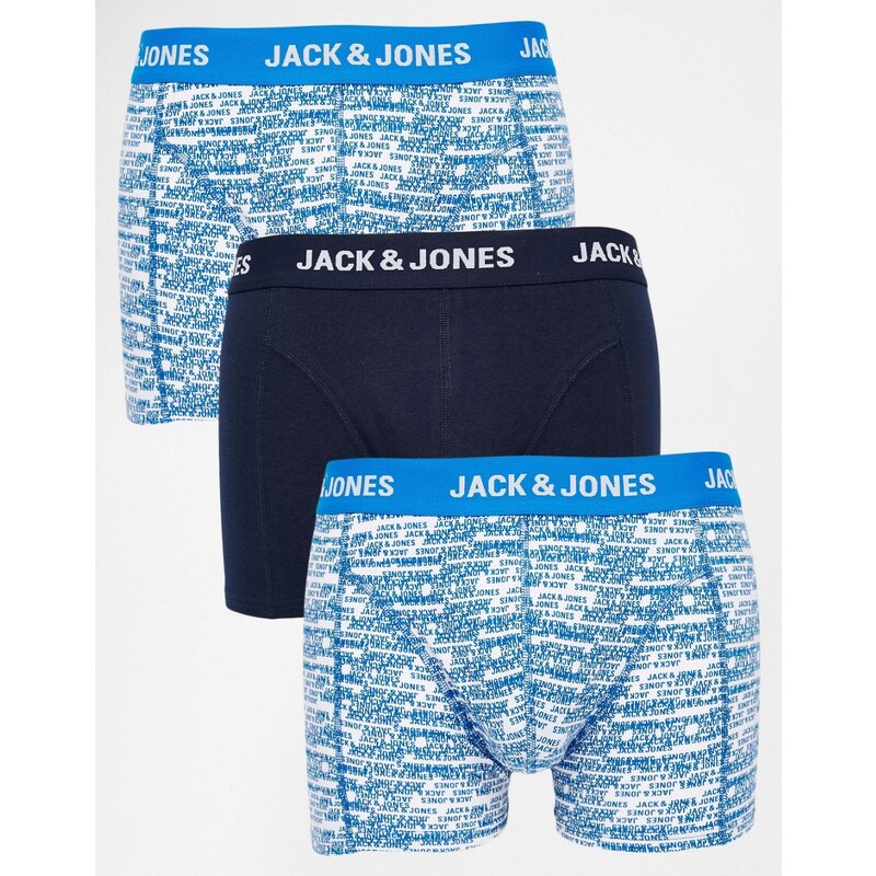 Jack & Jones - Lot de 3 boxers avec imprimé - Bleu