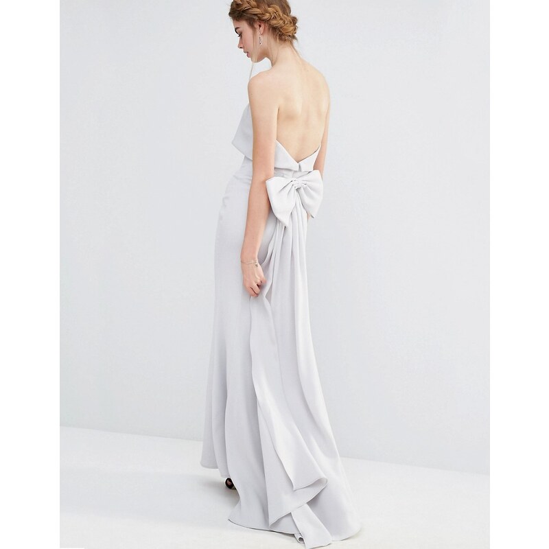 Jarlo Wedding - Robe longue à superposition avec ourlet en pointe et nud oversize au dos - Gris