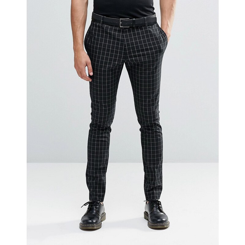 Religion - Pantalon habillé super skinny et stretch à carreaux contrastants - Noir