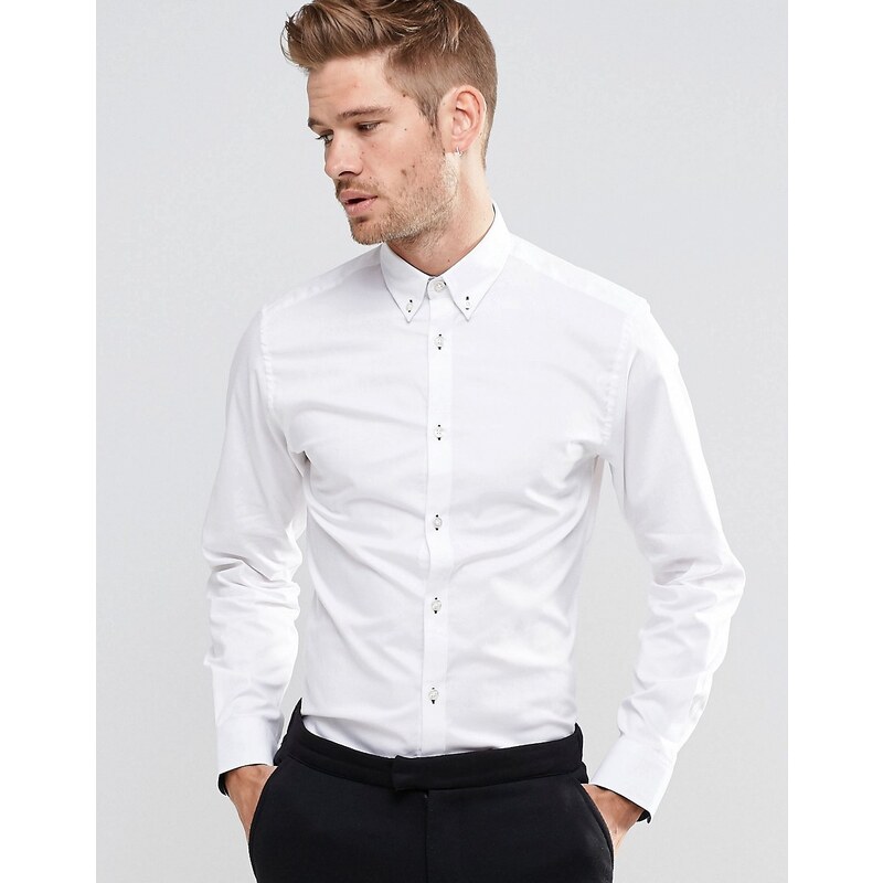 Selected Homme - Chemise habillée à col boutonné - Blanc