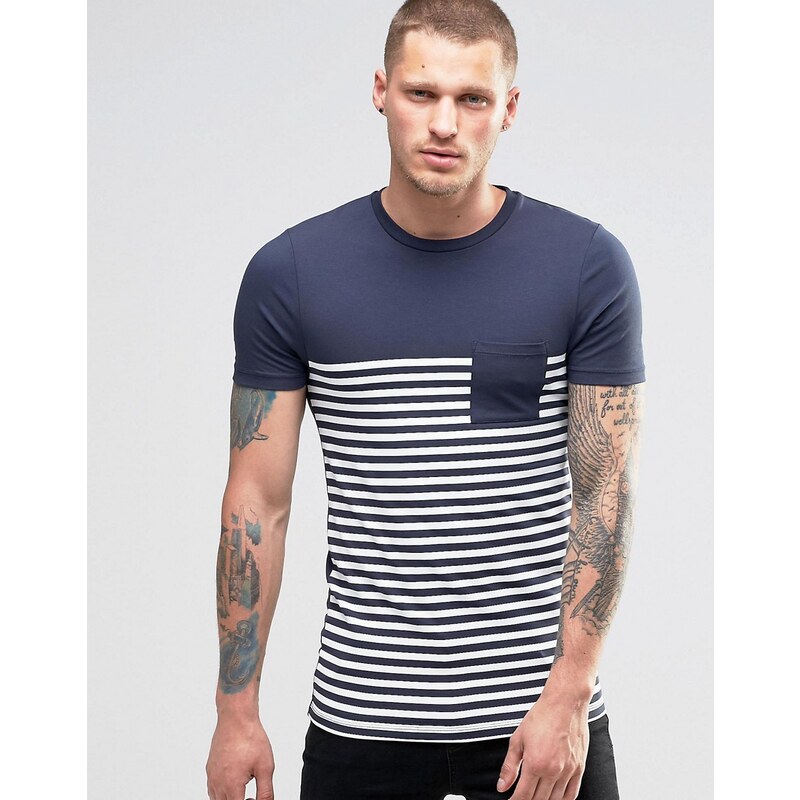 ASOS - T-shirt rayé très moulant - Bleu marine - Bleu marine