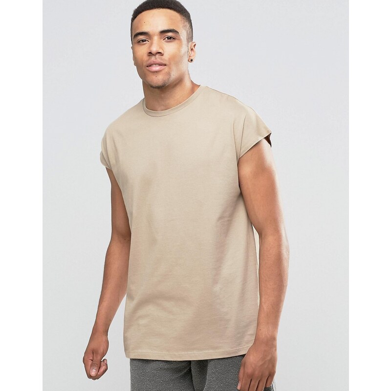 ASOS - T-shirt oversize sans manches - Beige - Beige
