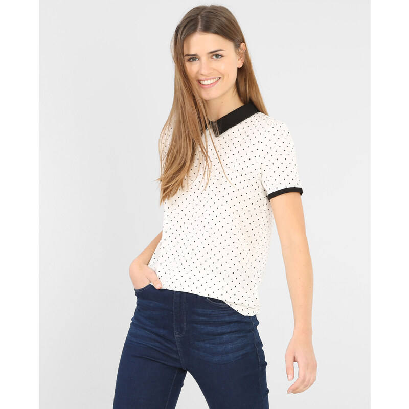 T-shirt imprimé col claudine -70% Femme - Couleur blanc cassé - Taille M -PIMKIE- SOLDES HIVER 2017
