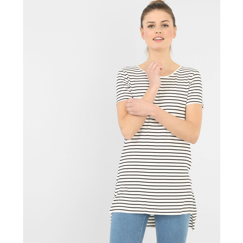 T-shirt long côtelé blanc cassé, Femme, Taille L -PIMKIE- MODE FEMME