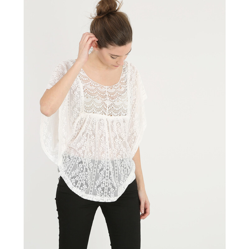 T-shirt dentelle -50% Femme - Couleur blanc cassé - Taille M -PIMKIE- SOLDES HIVER 2017
