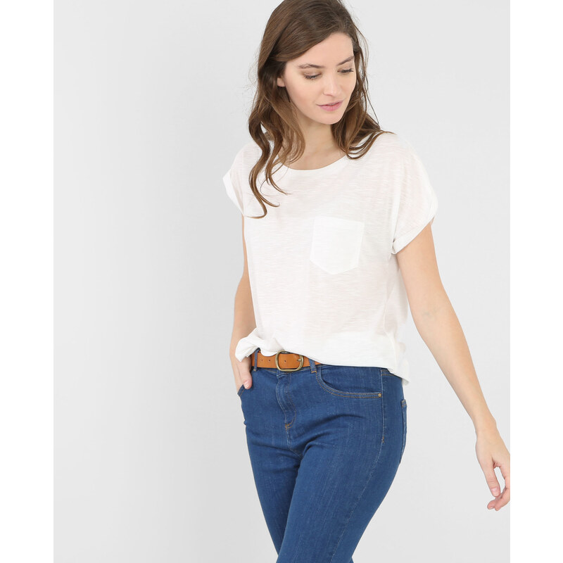 T-shirt basique à poche -60% Femme - Couleur blanc cassé - Taille M -PIMKIE- SOLDES HIVER 2017