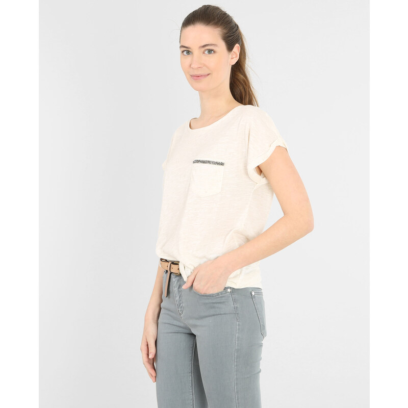 T-shirt bijou -60% Femme - Couleur blanc cassé - Taille L -PIMKIE- SOLDES HIVER 2017