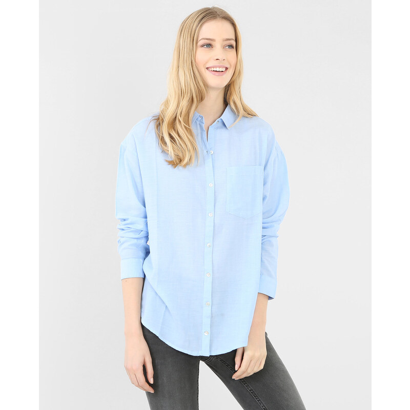 Chemise coton ample -50% Femme - Couleur bleu ciel - Taille M -PIMKIE- SOLDES HIVER 2017