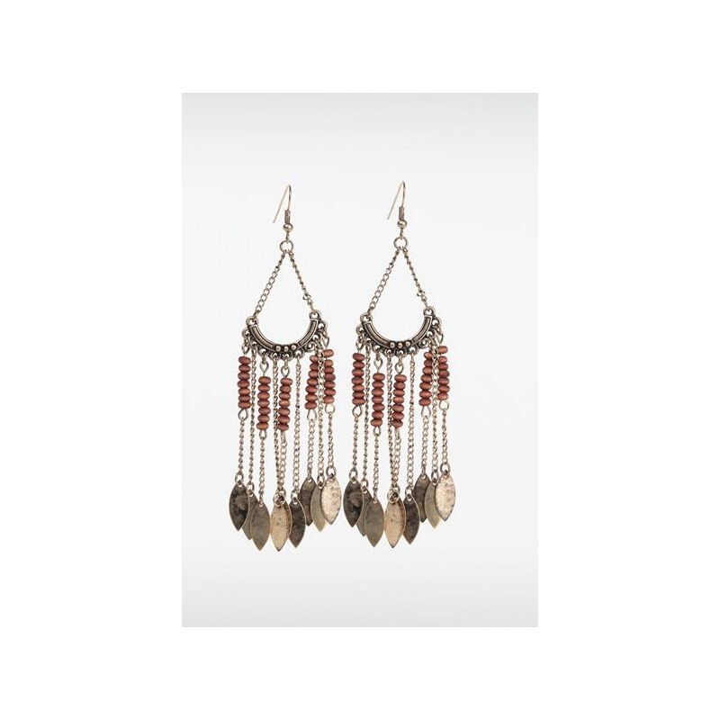Boucles d'oreilles pendantes perles bois Métal Metal - Femme Taille TU - Bonobo