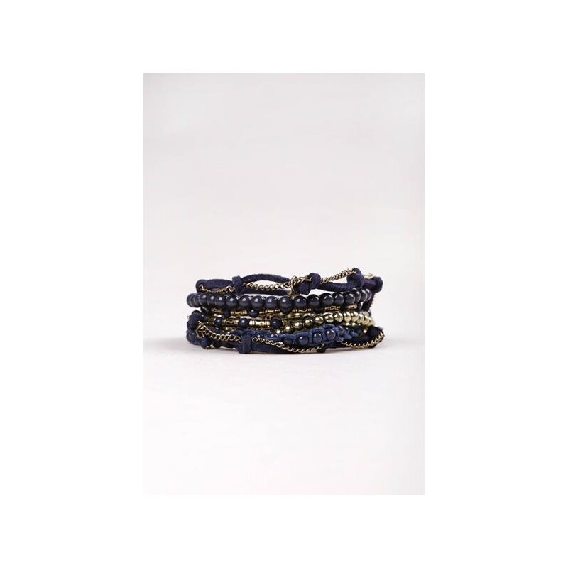 Bracelet femme multirangs perles liens Bleu Metal - Femme Taille TU - Bonobo