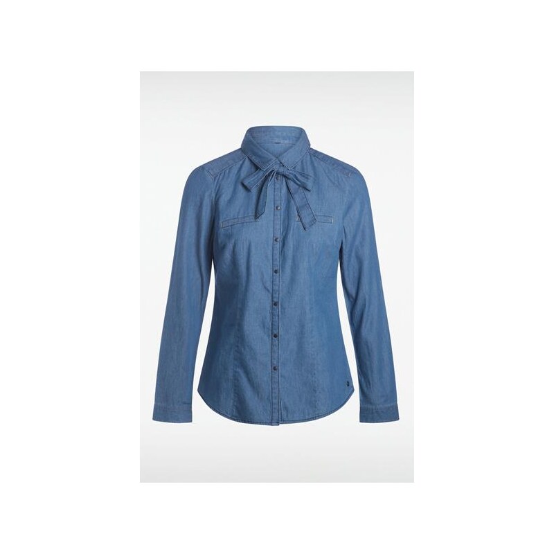 Chemise femme cintrée unie noeud Bleu Coton - Femme Taille L - Bonobo