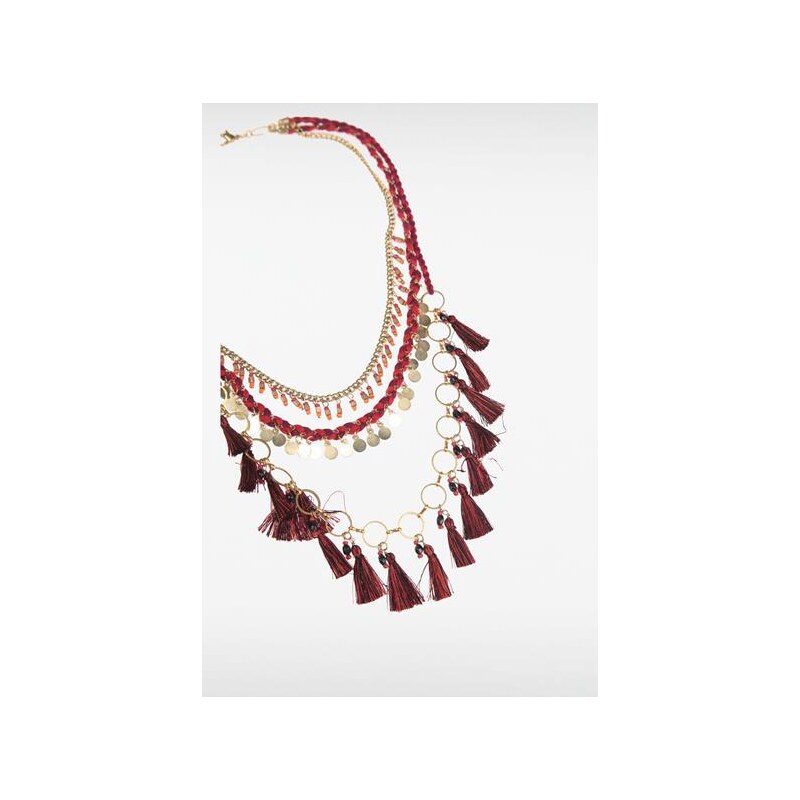 Collier fantaisie perles et pompons Rouge Metal - Femme Taille TU - Bonobo