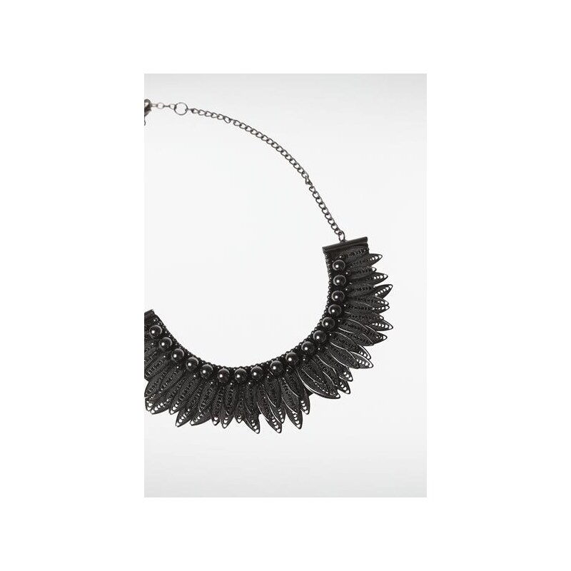 Collier femme perles feuilles métal Gris Polyester - Femme Taille TU - Bonobo
