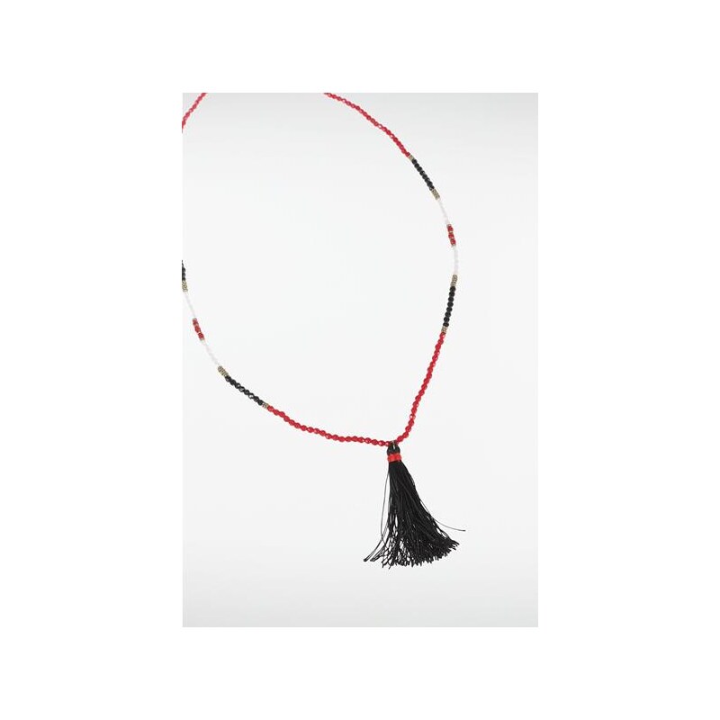 Collier tricolore perles et pompon Rouge Plastique - Femme Taille TU - Bonobo