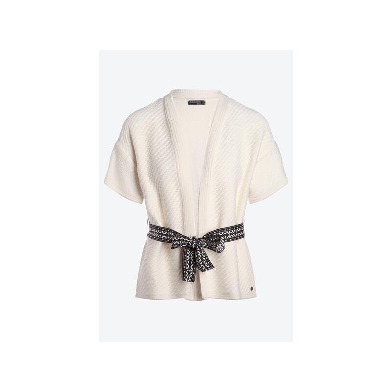 Gilet femme kimono ceinture brodée Beige Coton - Femme Taille M - Bonobo