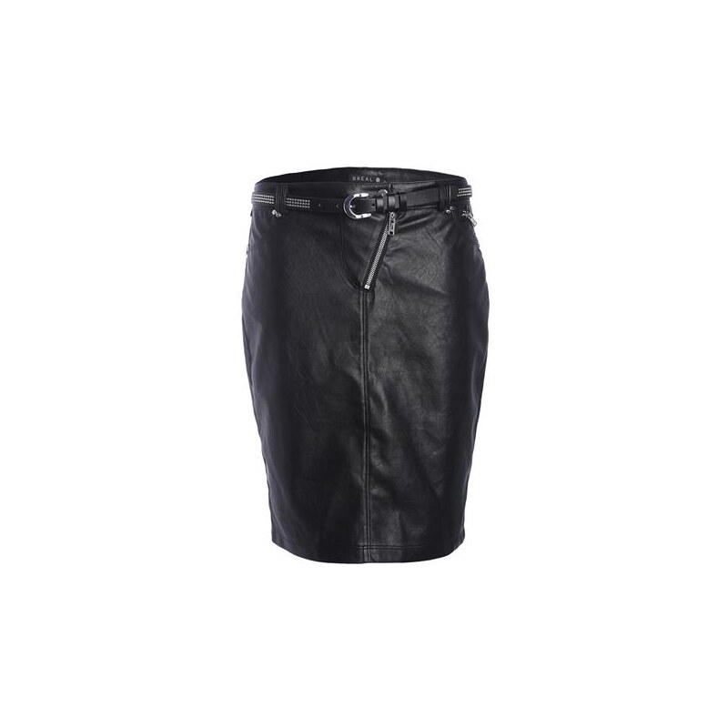Jupe faux cuir zippée ceinture Noir Polyurethanne - Femme Taille 40 - Bréal