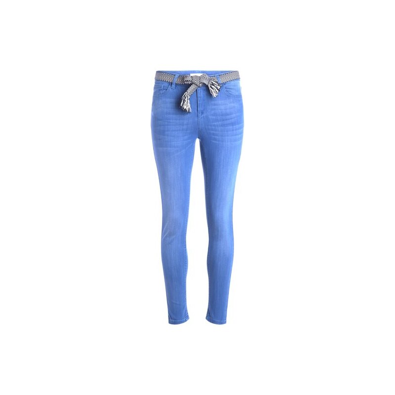 Pantacourt slim uni ceinture Bleu Coton - Femme Taille 34 - Cache Cache