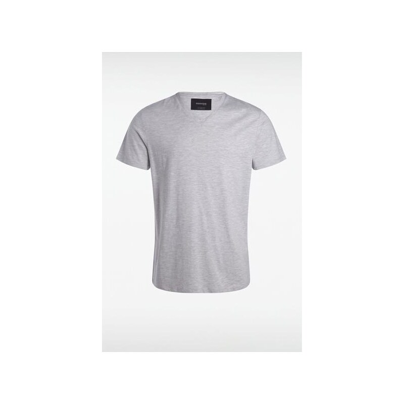 T-shirt homme col en V maille chinée Gris Polyester - Homme Taille L - Bonobo