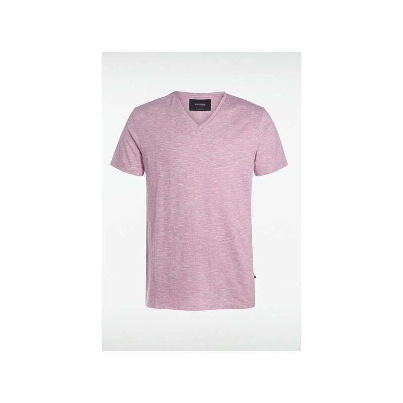 T-shirt homme col en V maille chinée Rose Polyester - Homme Taille L - Bonobo