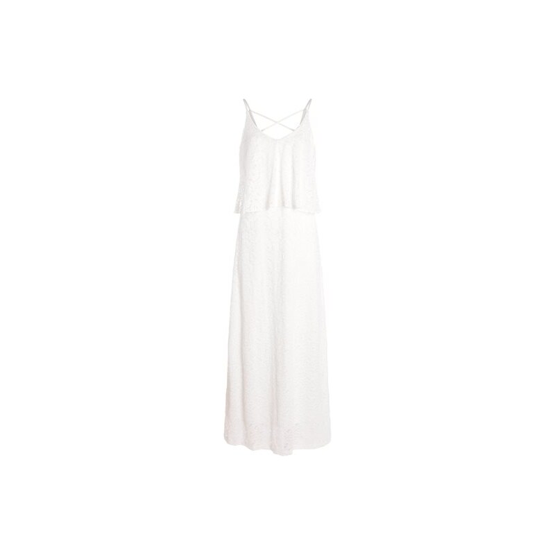 Robe longue dentelle et volants Blanc Acetate - Femme Taille 40 - Cache Cache