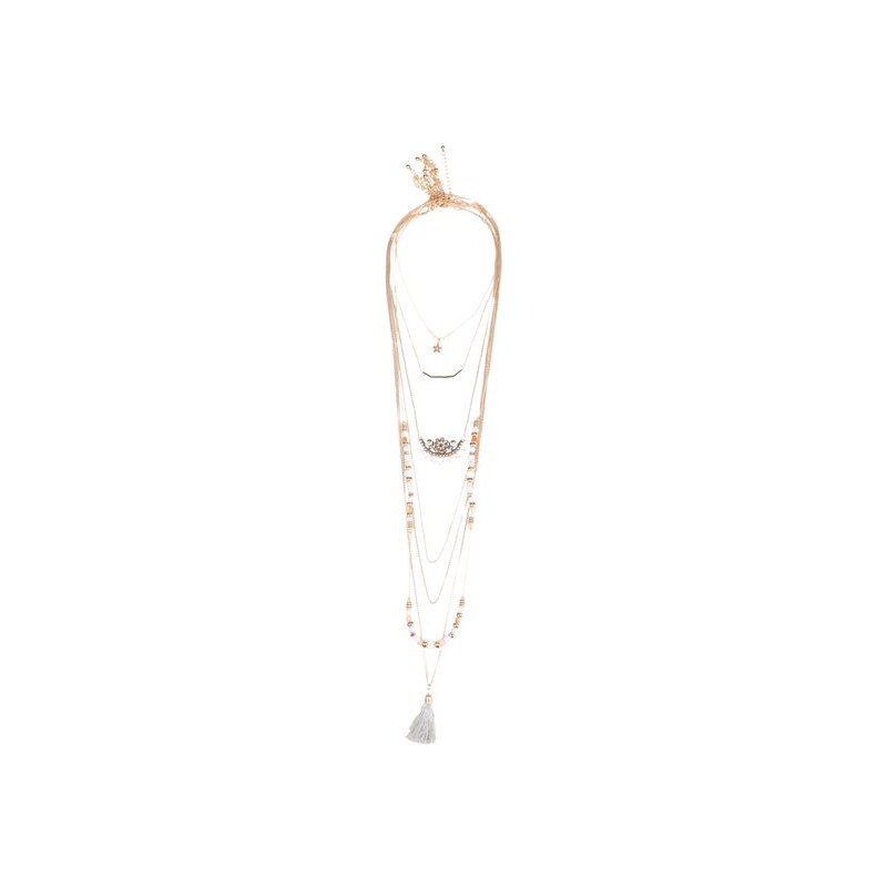 Sautoir multirangs perles et pompon Jaune Metal - Femme Taille T.U - Cache Cache