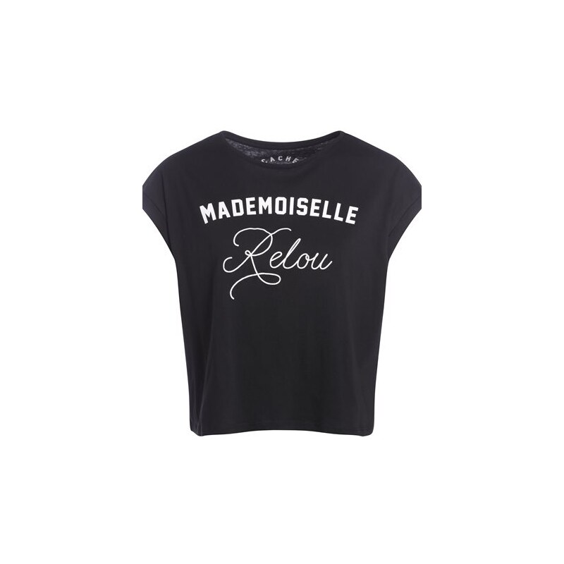 T-shirt imprimé message humoristique Noir Coton - Femme Taille 0 - Cache Cache