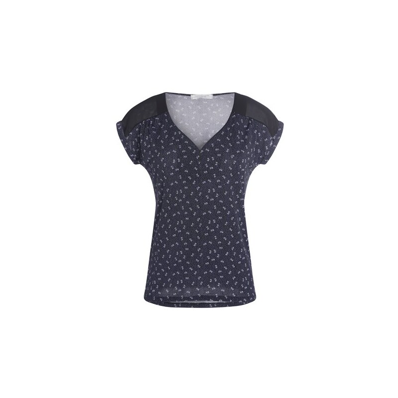 T-shirt bi-matière motif géométrique Bleu Polyester - Femme Taille 0 - Cache Cache