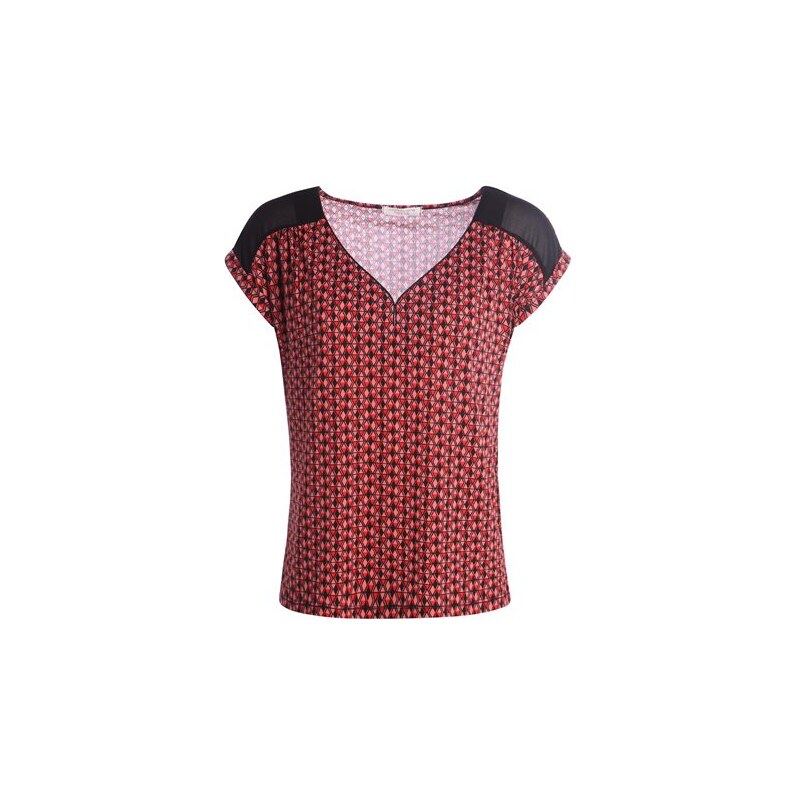 T-shirt bi-matière motif géométrique Rouge Polyester - Femme Taille 1 - Cache Cache