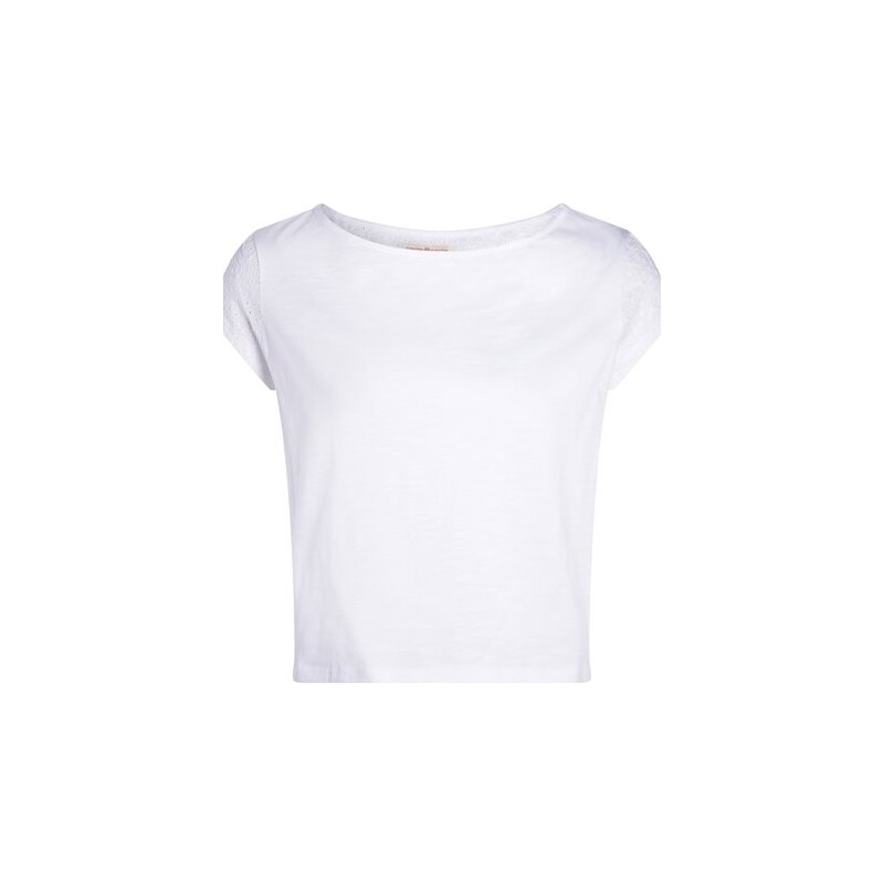 T-shirt col rond broderie placée Blanc Coton - Femme Taille 2 - Cache Cache