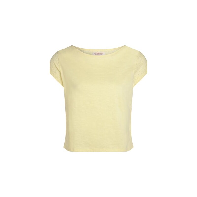 T-shirt col rond broderie placée Jaune Coton - Femme Taille 0 - Cache Cache