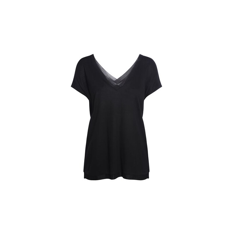 T-shirt col V décolleté dos effet satiné Noir Viscose - Femme Taille 0 - Cache Cache