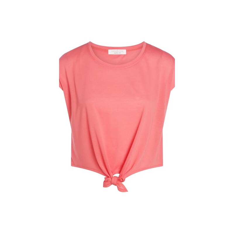 T-shirt cropped uni bas noué Rose Polyester - Femme Taille 0 - Cache Cache