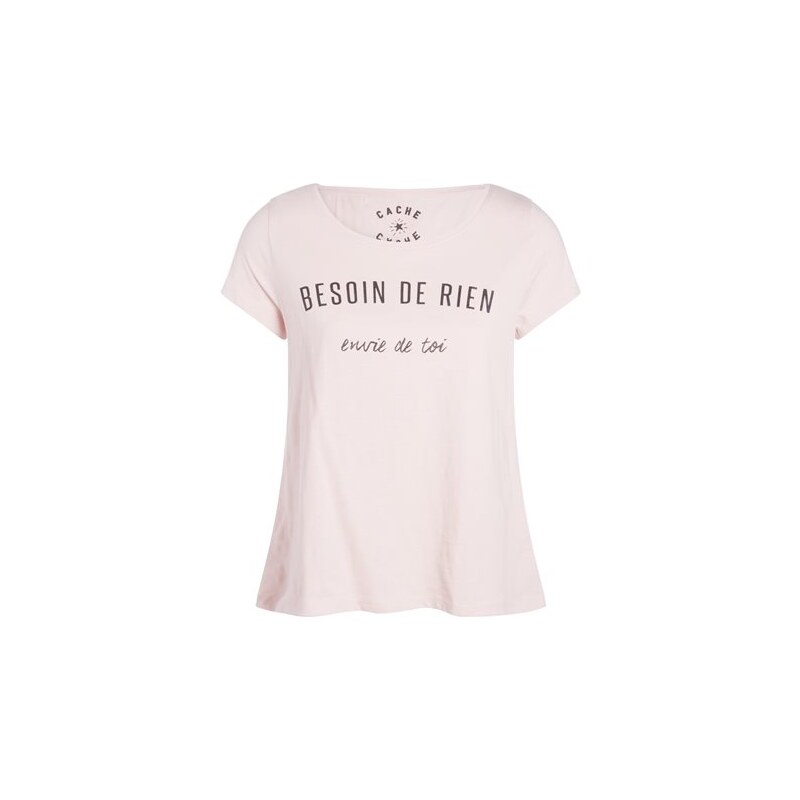 T-shirt imprimé texte uni Rose Viscose - Femme Taille 0 - Cache Cache