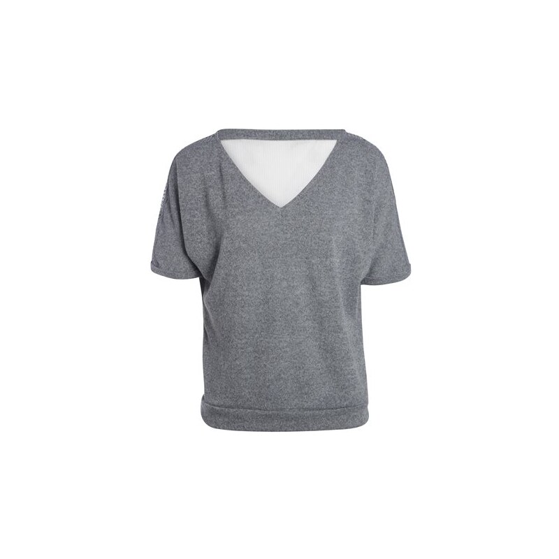 T-shirt manches courtes dentelle épaules Gris Acrylique - Femme Taille 0 - Cache Cache