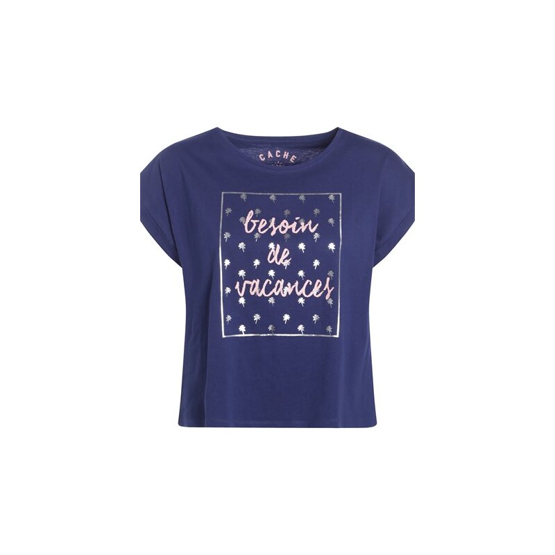 T-shirt manches courtes print vacances Bleu Coton - Femme Taille 0 - Cache Cache