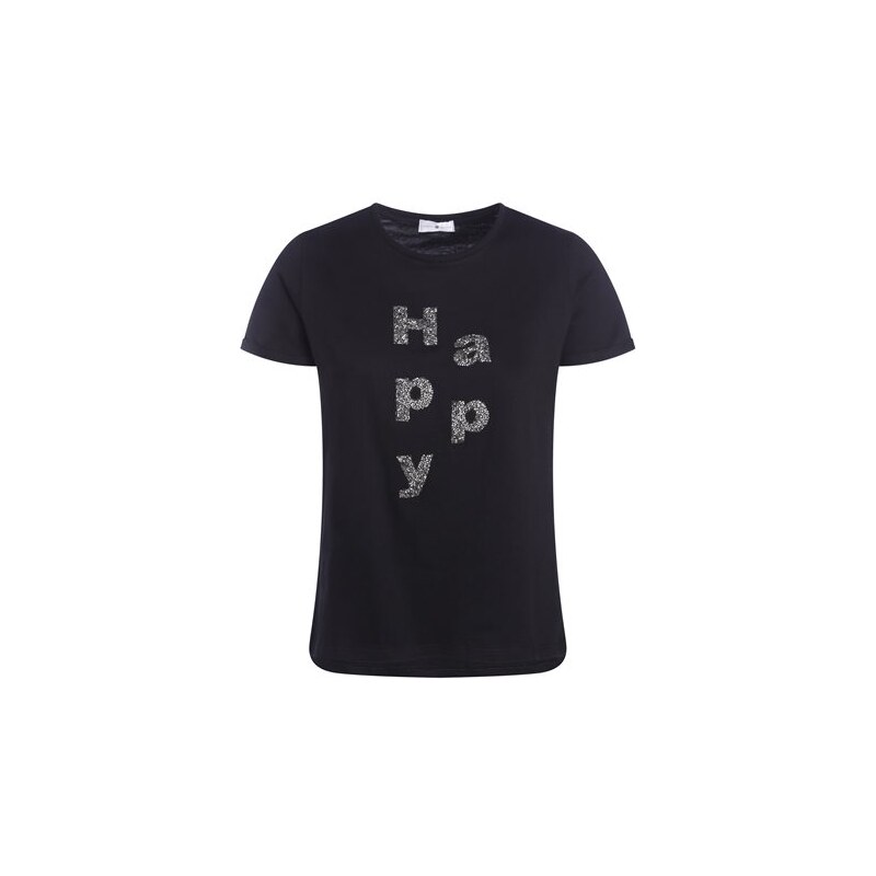 T-shirt molleton col rond motif Happy Noir Acrylique - Femme Taille 0 - Cache Cache