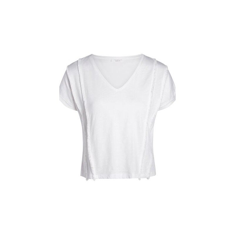 T-shirt uni flammé franges devant Blanc Coton - Femme Taille 0 - Cache Cache