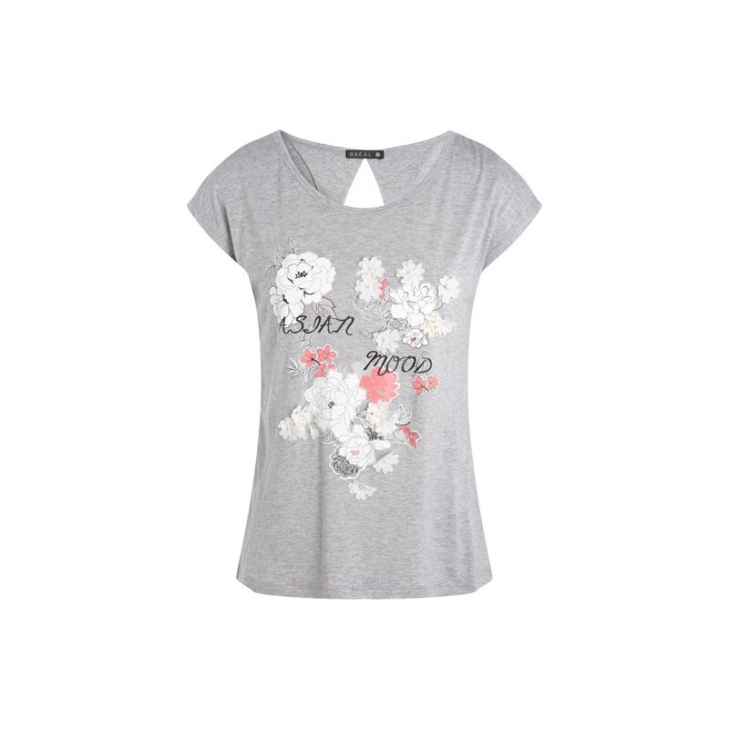 T-shirt maille chinée à fleurs Gris Viscose - Femme Taille 4 - Bréal