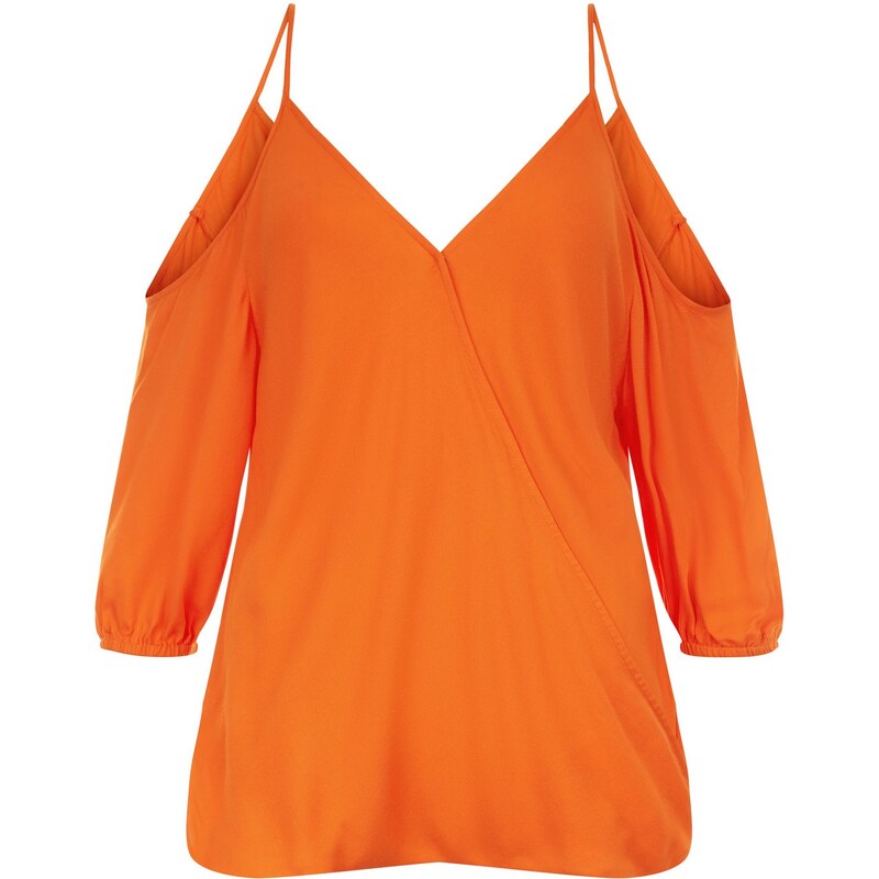 New Look Top orange vif effet cache-cœur à épaules dénudées