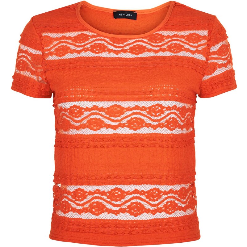 New Look T-shirt orange vif en dentelle à volants